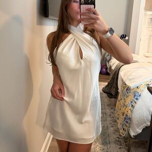 Show Me Your MuMu White Satin Dress with Halter Neck